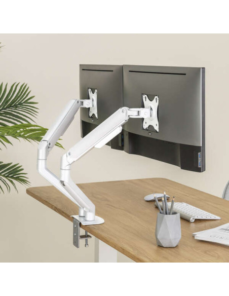 Tooq Soporte Mesa Pant Giratorio Inclinacion 2 Brazos 17-32"" - Color Blanco