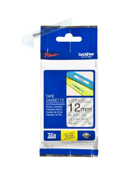 Brother TZe131 Cinta Laminada Original de Etiquetas - Texto negro sobre fondo transparente - Ancho 12mm x 8 metros