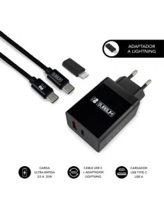 Subblim Cargador doméstico de 2 puertos - 25W - Carga rápida PD 3.0/2.0/Quick Charge 3.0 4.0 2.0 - Cable USB C reversible - Colo