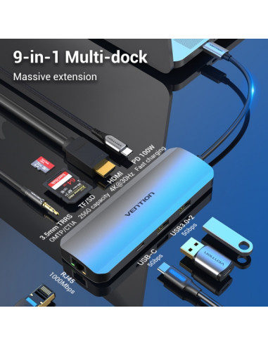 Vention Docking Station 9 en 1 USB-C a HDMI...