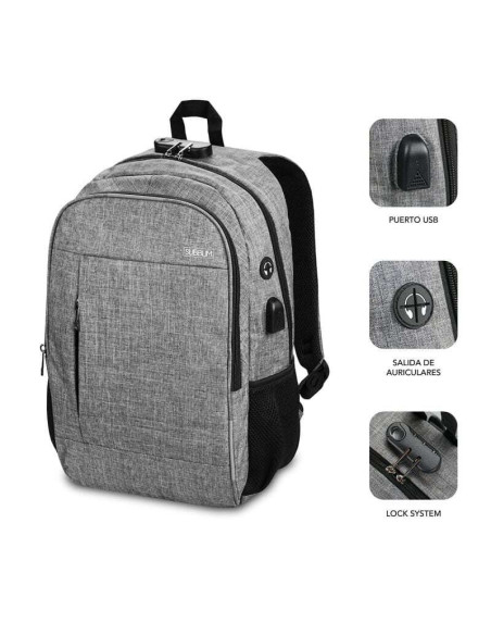 Subblim Mochila Urban Lock System - para Portatiles de hasta 16"" - Bloqueo Antirrobo - Correas Ergonomicas - Espalda con Sistem