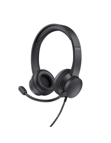Trust Auriculares con Cable para Portatil - Microfono Ajustable - Diadema Ajustable - Control de Volumen - Color Negro