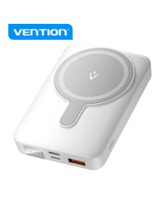 Vention Powerbank Inalambrico Magnetico 10000 mAh - Pantalla LED - Carga Rapida 22.5 W - USB-C/Lightning/USB-A - Color Blanco