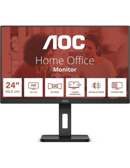 AOC Monitor 24" LED IPS FullHD 1080p 75Hz - Respuesta 4ms - Ajuste de Altura - Angulo de Vision 178  - Altavoces Incorporados -
