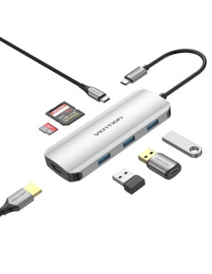Vention Docking Station 7 en 1 USB-C a HDMI 4K/3xUSB3.0/SD/TF/PD100W - 0.15m - Color Gris
