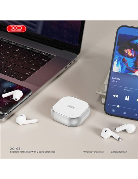 XO G31 Auriculares - Bluetooth 5.3 - TWS - Control Tactil - 4 Auriculares - Ideal para Compartir - Color Blanco