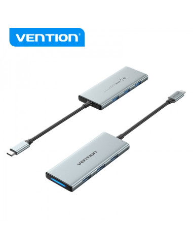 Vention Docking Station 6 en 1 USB-C a HDMI 4K/3xUSB3.0/Lector SD/MicroSD - 0.15m - Color Gris