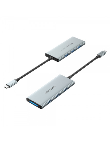 Vention Docking Station 6 en 1 USB-C a HDMI 4K/3xUSB3.0/Lector SD/MicroSD - 0.15m - Color Gris