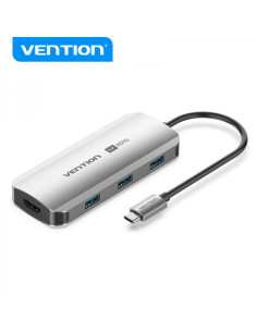 Vention Docking Station 5 en 1 USB-C a HDMI/3xUSB3.0/PD - 0.15m - Aluminio Gris