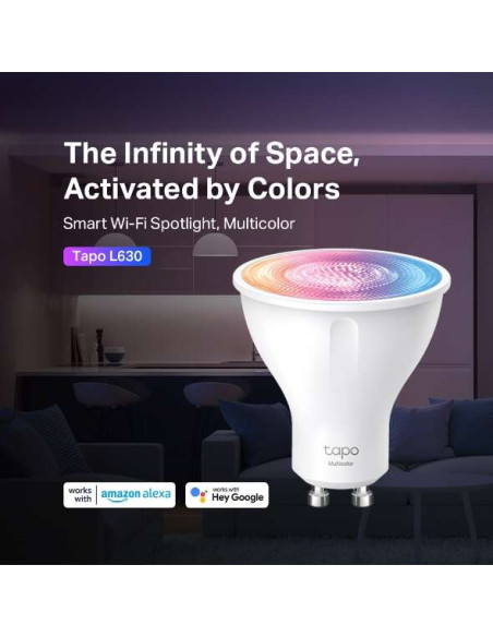 TP-Link Tapo L630 Bombilla Inteligente RGB Wi-Fi Regulable GU10 350lm - Control de Voz - Control Remoto - Ahorro de Energia