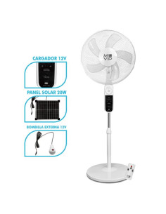 Muvip Ventilador de Pie Solar - 12000mAh - 40cm - 4 Velocidades - Luz LED - USB - Color Blanco
