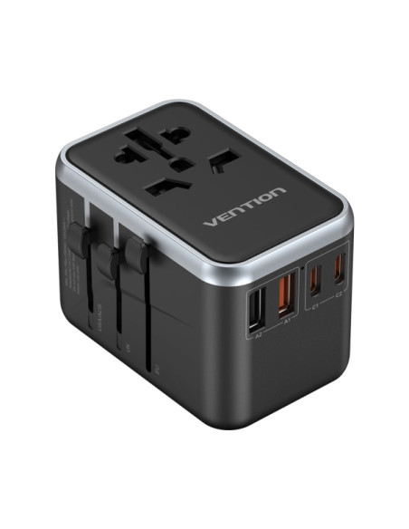 Vention Cargador de Viaje Universal GaN - 2xUSB-C, 2xUSB-A - 65W - Color Negro