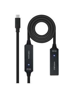 Nanocable Cable Prolongador USB-C 3.2 Macho a USB-C 3.2 Hembra - 10 Metros - Amplificador - Color Negro
