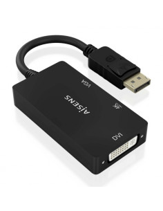 Aisens Conversor MST/SST Displayport a DVI/HDMI/VGA 3 en 1 - Conector DP Macho - Salidas HDMI 4K 60Hz, DVI y VGA - Soporta Modo
