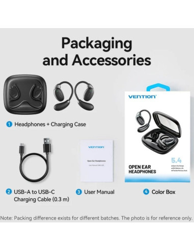 Auriculares Deportivos Bluetooth Vention Open Ear OpenBeat O15 NBTB0 con estuche de carga/ Negros