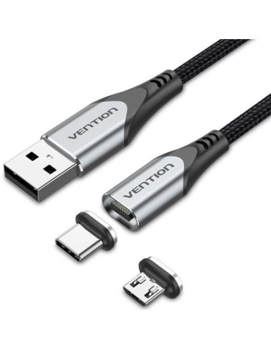 Cable de Carga Magnético USB Tipo-C con Adaptador MicroUSB Vention CQMHD/ MicroUSB Macho - USB Tipo-C Macho/ USB Macho/ Hasta 60