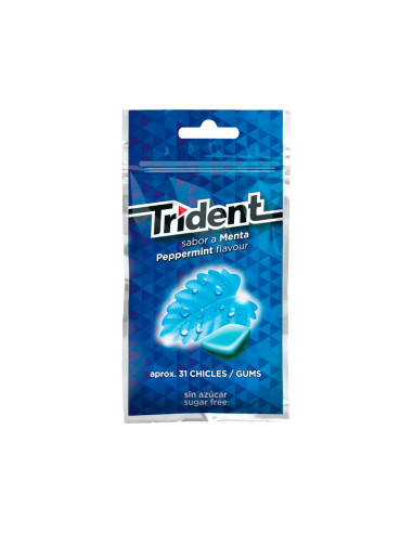 Chicle trident grageas sabor menta sin azucar bolsa de 43,5 gr