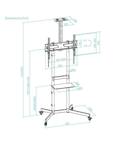 Soporte de Suelo Inclinable con Ruedas TooQ NEFERTITI FS1151M-B para TV de 37-70"/ hasta 70kg