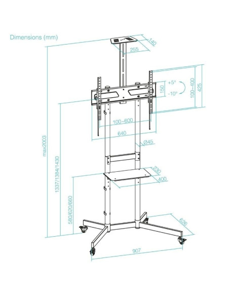 Soporte de Suelo Inclinable con Ruedas TooQ NEFERTITI FS1151M-B para TV de 37-70"/ hasta 70kg