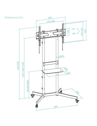 Soporte de Suelo Inclinable con Ruedas TooQ KEFRÉN FS1150M-B para TV de 37-70"/ hasta 70kg