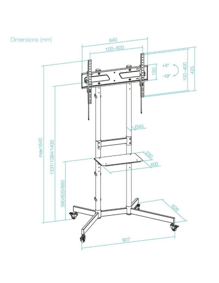 Soporte de Suelo Inclinable con Ruedas TooQ KEFRÉN FS1150M-B para TV de 37-70"/ hasta 70kg