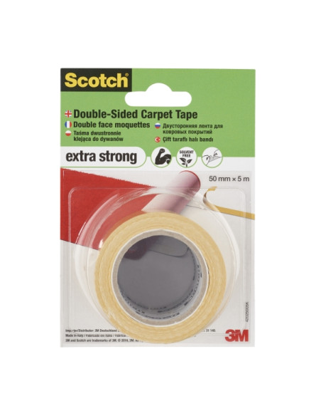 Scotch Universal Cinta Adhesiva para Moqueta 50mm x 5m - Alta Fuerza Adhesiva - Facil de Rasgar a Mano - Color Blanco