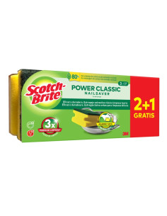Scotch-Brite Classic Pack de 3 Estropajos de Cocina - Proteccion para los Dedos - Promocion 2 + 1 Gratis - Color Amarillo