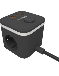 Regleta con Interruptor Fellowes/ 3 Tomas de corriente/ 1 USB - 2 USB Tipo-C/ Cable 2m/ Negra 2