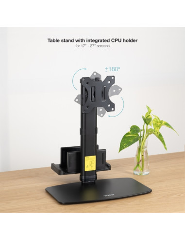 Tooq Soporte de Mesa para Monitor de 17"-27" - Regulable en Altura. Giratorio e Inclinable - Gestion de Cables - Peso Max 6kg