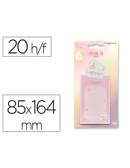 Bloc notas adhesivas imaginovo letter con mensaje trasero conejito rosa 20 hojas 85x164 mm
