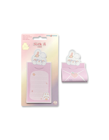 Bloc notas adhesivas imaginovo letter con mensaje trasero conejito rosa 20 hojas 85x164 mm