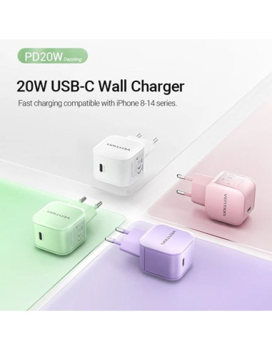 Cargador de Pared GaN Vention FEJV0-EU/ 1xUSB Tipo-C/ 20W