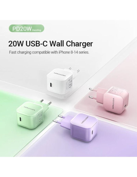 Cargador de Pared GaN Vention FEJV0-EU/ 1xUSB Tipo-C/ 20W