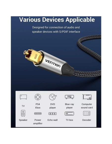 Cable de Audio de Fibra óptica Vention BAVHN/ 15m/ Gris