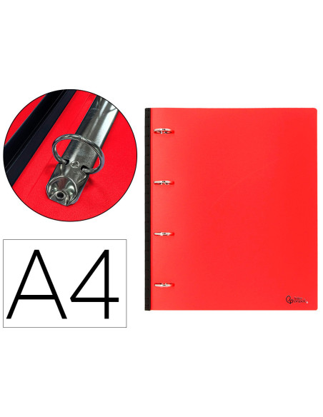 Carpeta liderpapel 4 anillas redondas 25 mm polipropileno din a4 ultra compacta con lomo extensible 4 cm rojo