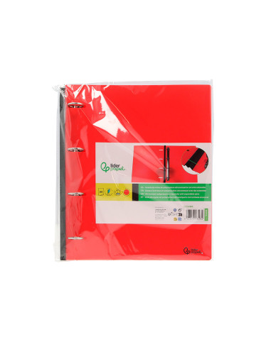 Carpeta liderpapel 4 anillas redondas 25 mm polipropileno din a4 ultra compacta con lomo extensible 4 cm rojo