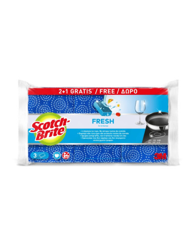 Scotch-Brite Fresh Pack de 3 Estropajos de Cocina - Promocion 2 + 1 Gratis - No Raya - Color Morado
