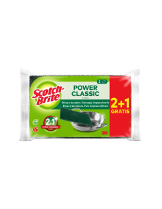 Scotch-Brite Classic Pack de 3 Estropajos de Cocina - Promocion 2 + 1 Gratis - Color Verde Oscuro