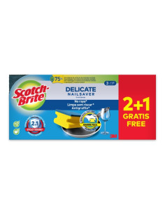 Scotch-Brite Delicate Pack de 3 Estropajos de Cocina - Proteccion para los Dedos - Promocion 2 + 1 Gratis - No Raya - Color Amar
