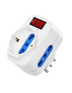 Ewent Regleta de 3 Tomas de Pared - 3x Tomas Italianas Tipo L/ Schuko de 10/16A - 2 Tomas L + 1 Toma L/F (Schuko) - Interruptor
