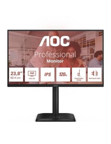 AOC Monitor 23.8" LED IPS FullHD 120Hz - Respuesta 4ms - Ajustable en Altura, Giratorio e Inclinable  - Altavoces 4W - USB, HDM