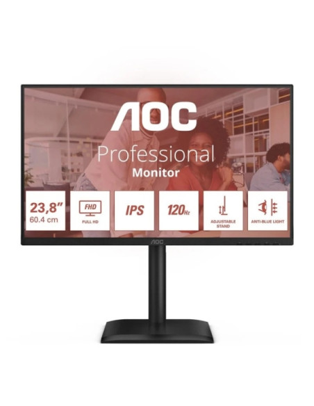 AOC Monitor 23.8" LED IPS FullHD 120Hz - Respuesta 4ms - Ajustable en Altura, Giratorio e Inclinable  - Altavoces 4W - USB, HDM