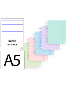 Cuaderno ingeniox foam a5 80h rayado horizontal colores pastel surtidos