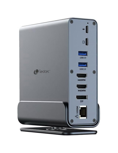 Docking USB Tipo-C Leotec LEDS06/ 5xUSB/ 2xUSB Tipo-C/ 1xUSB Tipo-C PD/ 1xDisplayPort/ 2xHDMI 4K/ 1xRJ45/ 1xJack 3.5/ 1xLector d