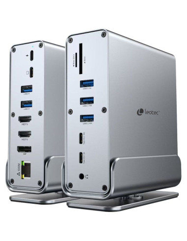 Docking USB Tipo-C Leotec LEDS06/ 5xUSB/ 2xUSB Tipo-C/ 1xUSB Tipo-C PD/ 1xDisplayPort/ 2xHDMI 4K/ 1xRJ45/ 1xJack 3.5/ 1xLector d