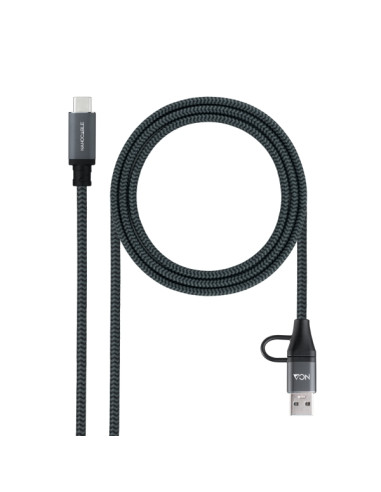 Nanocable Cable USB 3.2 Gen2x2 5A/100W - USB-C + USB-A/M a USB-C/M - 1m - Color Gris