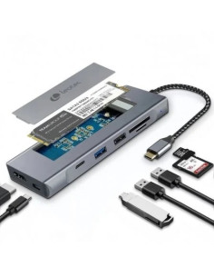 Leotec LEDS07 Docking Station USB C 8 en 1 con Ranura SSD M.2 - HDMI 4K - Power Delivery 100W - USB 3.2 y USB C 10Gbps - Lector
