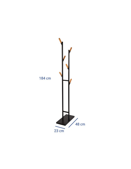 Perchero metalico maul rima pie 6 colgadores de madera color negro 1840x480x230 mm