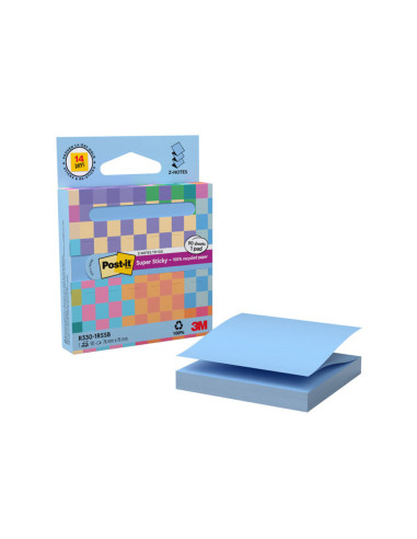Bloc de notas adhesivas quita y pon post it z-notas super sticky 100% pefc 76x76 mm dispensador 90 hojas azul