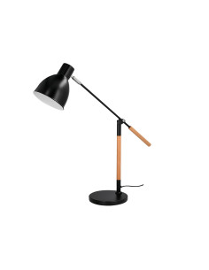 Lampara de escritorio q-connect deneb metalica con detalles de madera interruptor2 articulaciones color negro 2